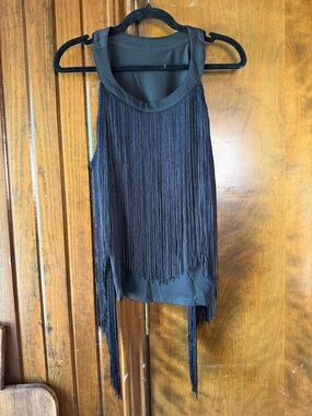 Black Fringe Sleeveless Top